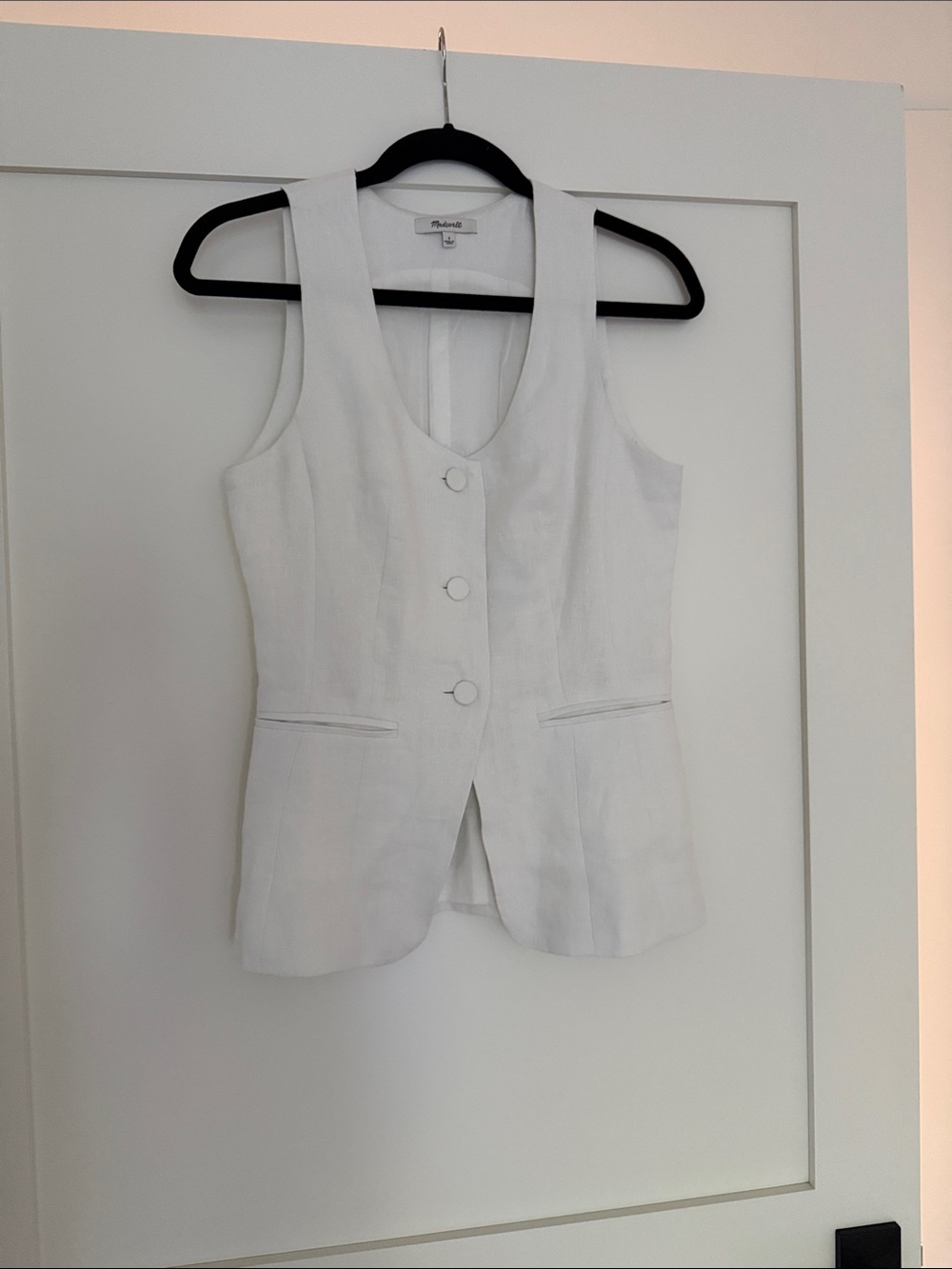 Madewell White Sleeveless Tailored Linen-Blend Vest